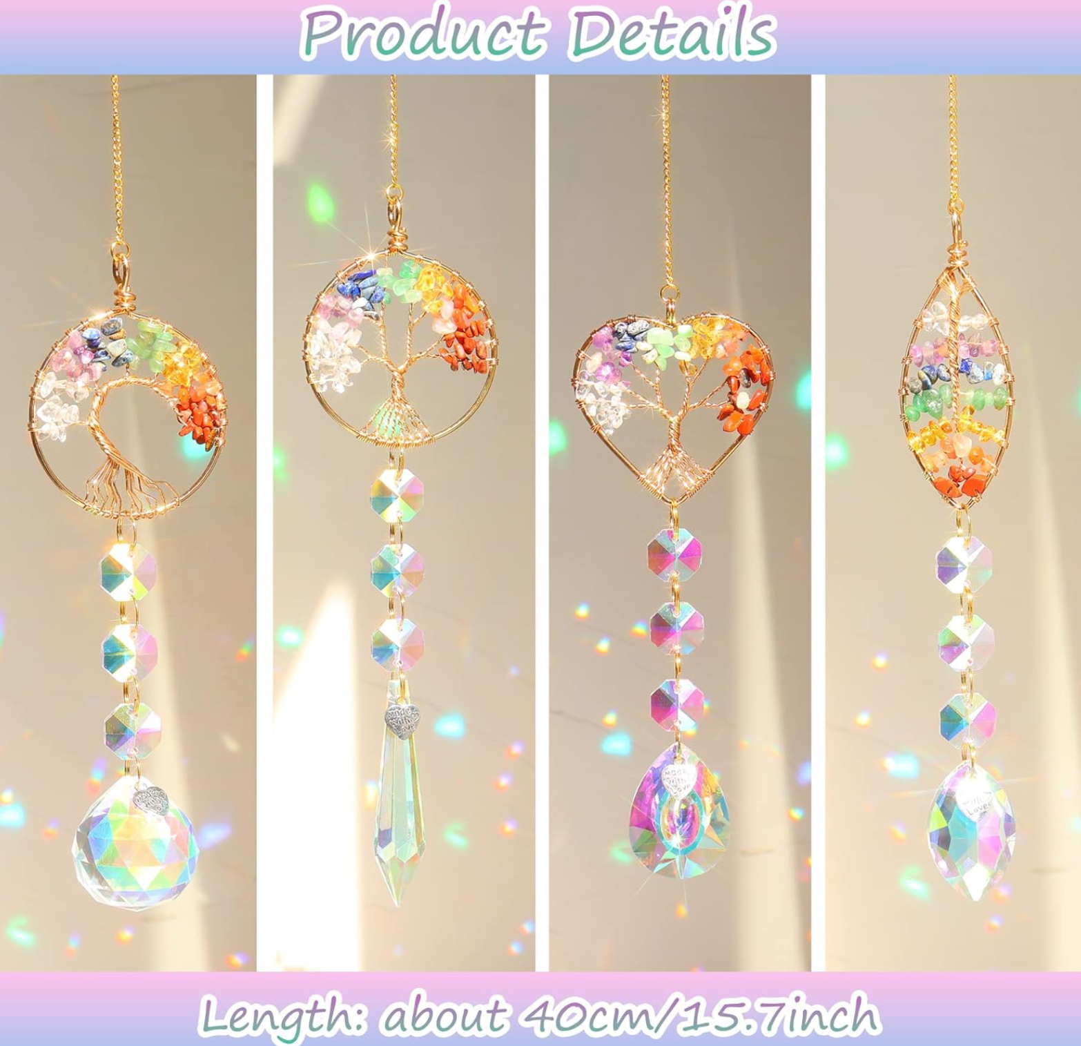 4pc Chakra moon leaves SunCatcher